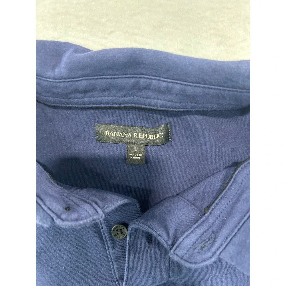Banana Republic‎ Mens Large Navy Blue Long Sleeve Polo Shirt Solid Casual Cotton